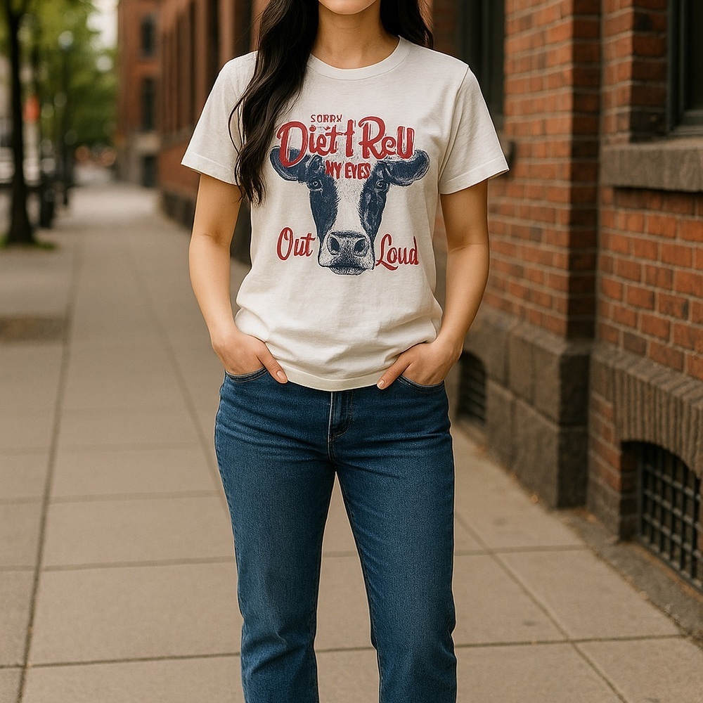 Gildan Women's L White T-Shirt Cow Design "Sorry Did I Roll My Eyes…Out Loud - Picture 2 of 5